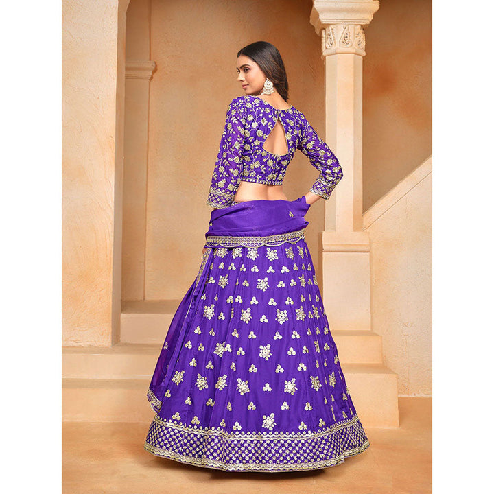 Odette Purple Embroidered Semi Stitched Lehenga with Unstitched Blouse and Dupatta (Set of 3)