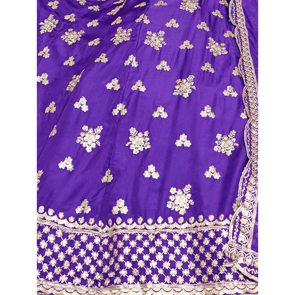 Odette Purple Embroidered Semi Stitched Lehenga with Unstitched Blouse and Dupatta (Set of 3)