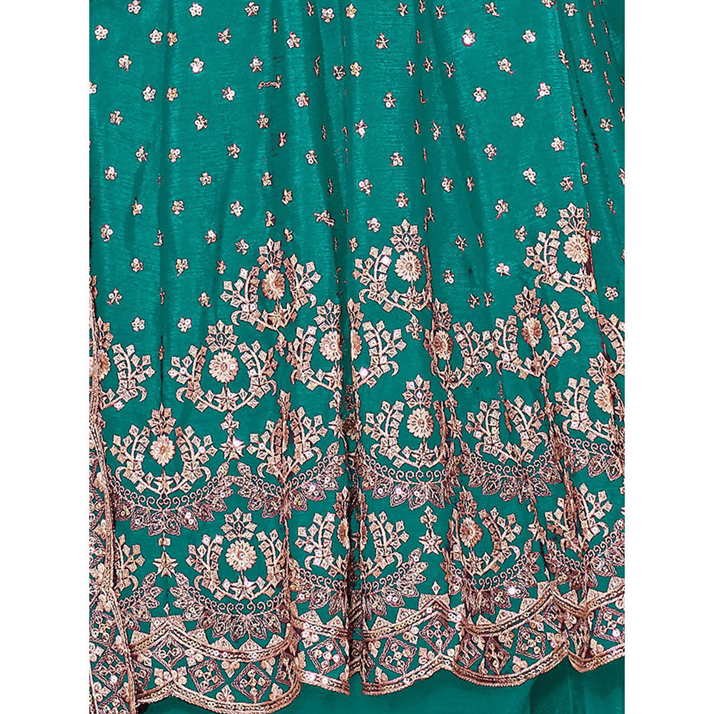 Odette Teal Chinon Semi Stitched Kurta with Sharara and Dupatta for Women (Set of 3)