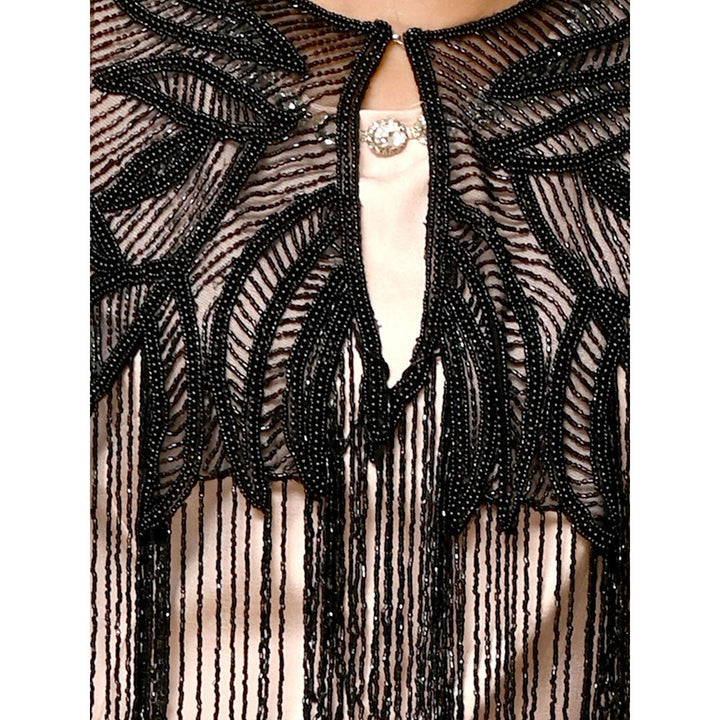 Odette Black Net All Beads Embellished Cape for Women