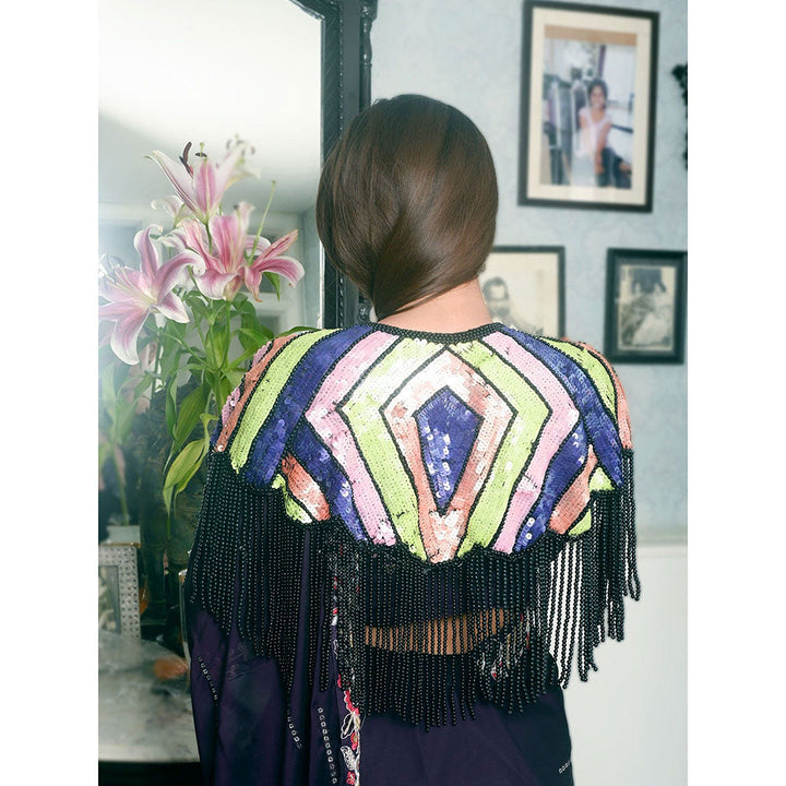 Odette Multicolored Sequins Embroidered Net Cape for Women