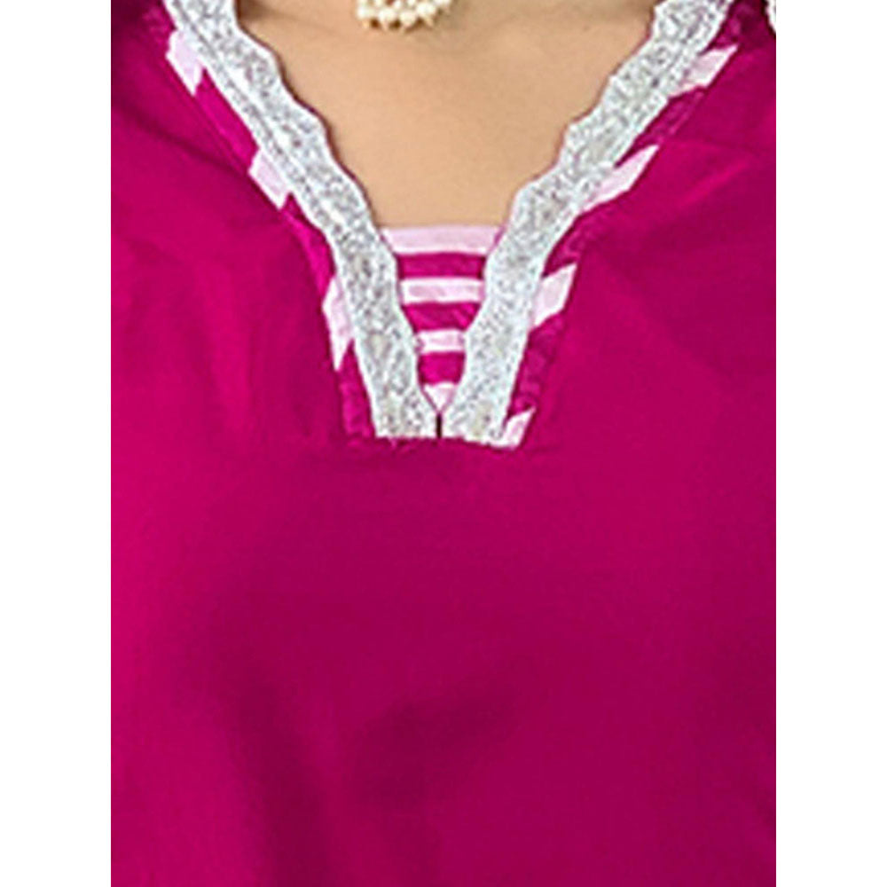 Odette Women Magenta Embroidered Kurta with Pant and Dupatta (Set of 3)