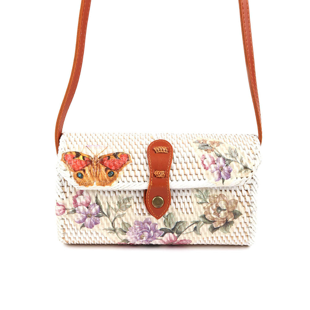 Odette White Printed Sling Bag for Women