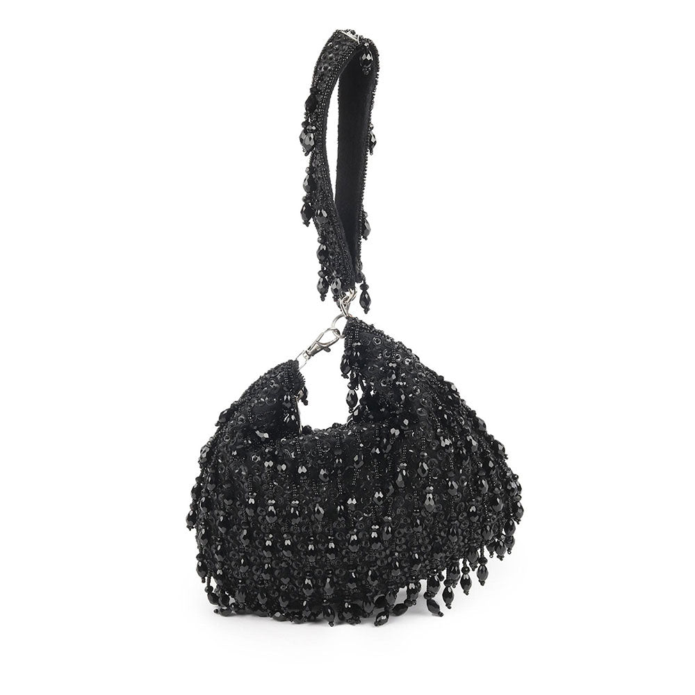 Odette Black Embellished Clutch for Women