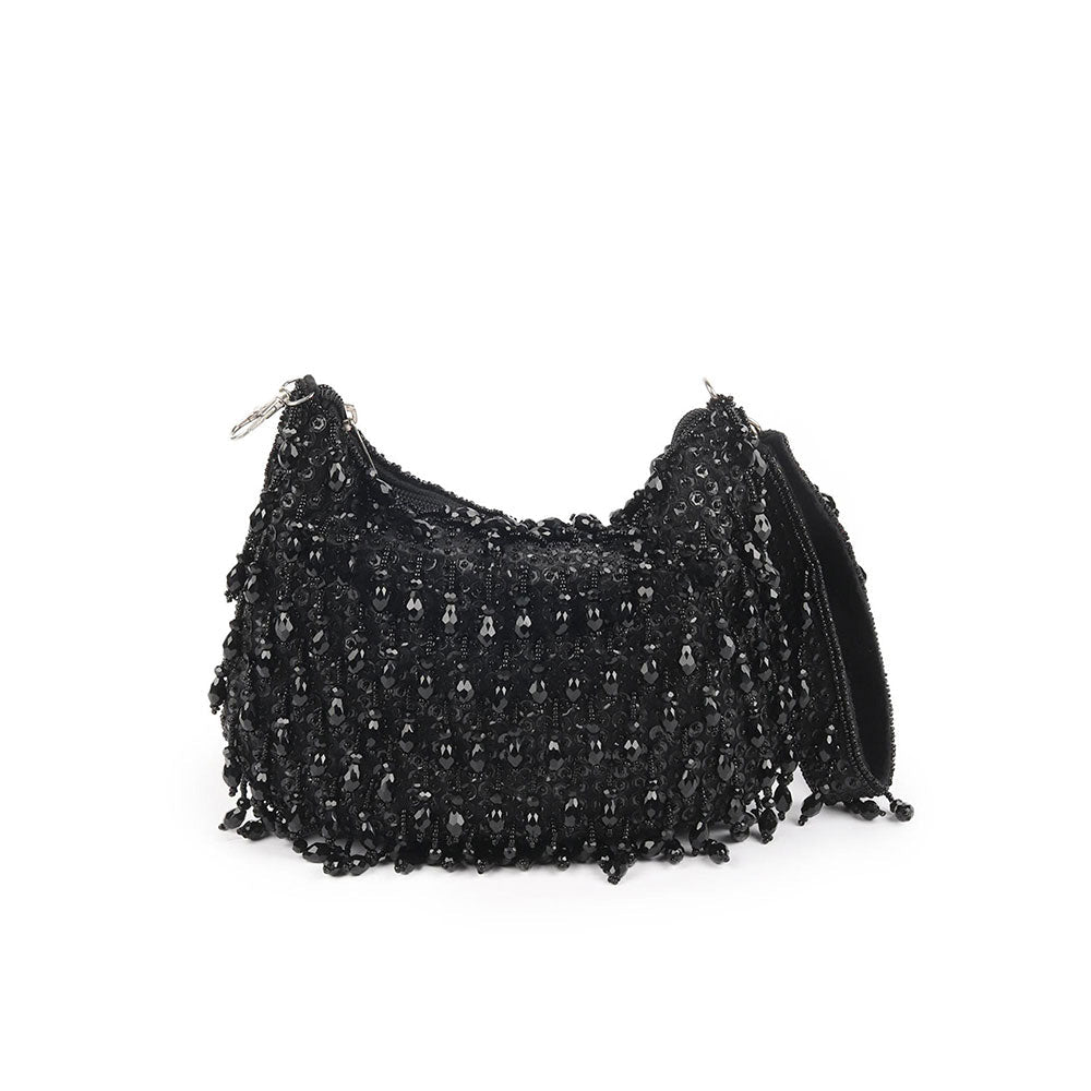 Odette Black Embellished Clutch for Women