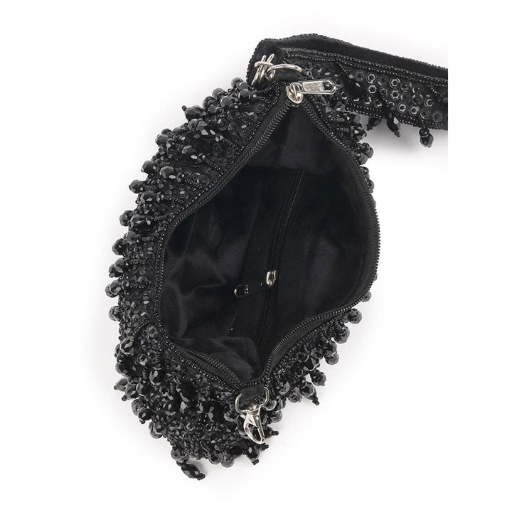 Odette Black Embellished Clutch for Women