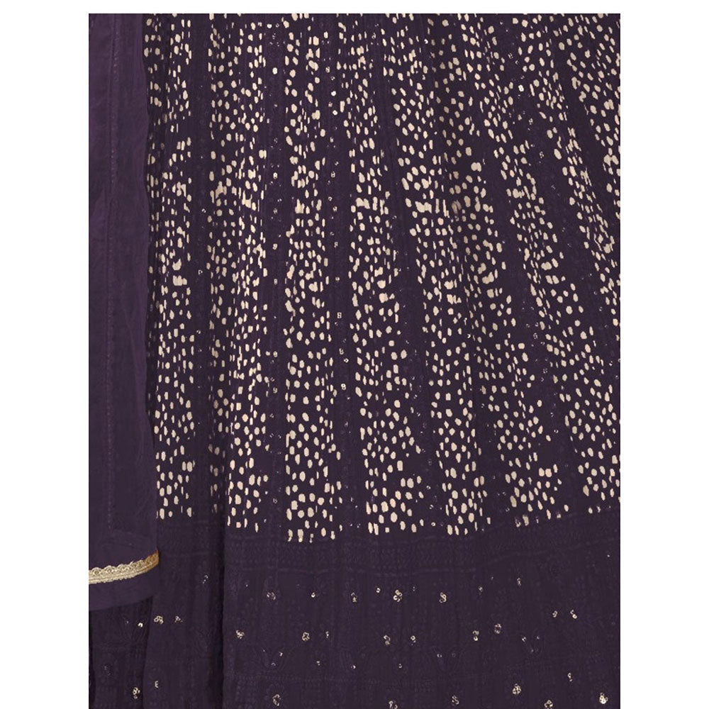 Odette Purple Georgette Embellished Semi Stitched Anarkali Kurta Set for Women (Set of 3)