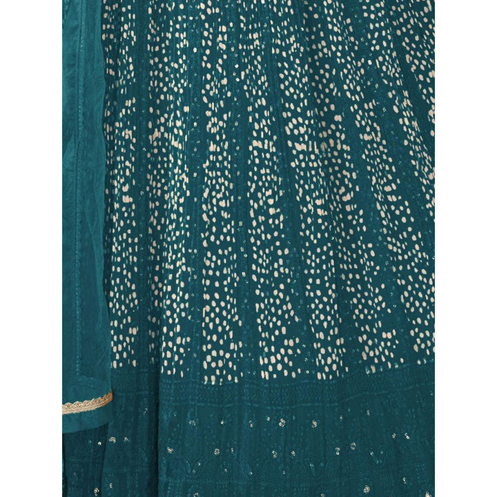 Odette Teal Georgette Embellished Semi Stitched Anarkali Kurta Set for Women (Set of 3)