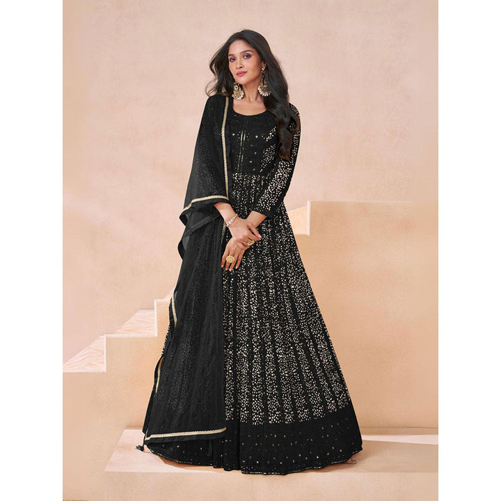 Odette Black Georgette Embellished Semi Stitched Anarkali Kurta Set for Women (Set of 3)