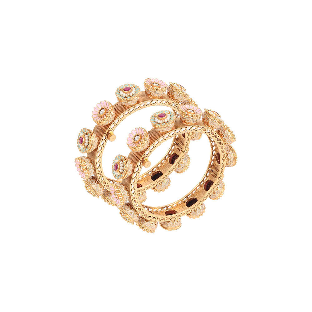 Odette Gold Embellished Bangles for Women - Set of 2