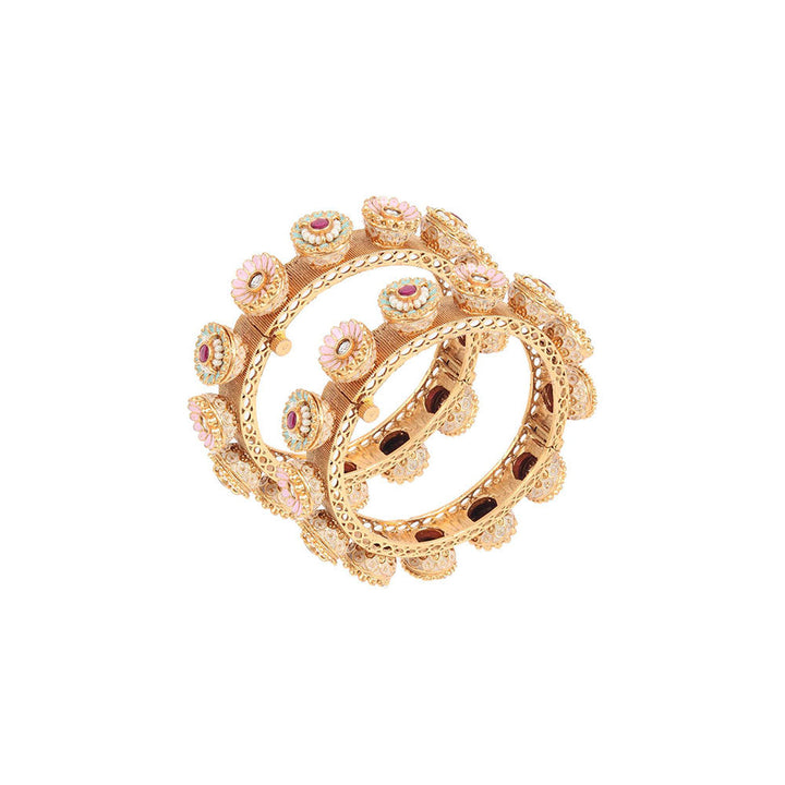 Odette Gold Embellished Bangles for Women - Set of 2