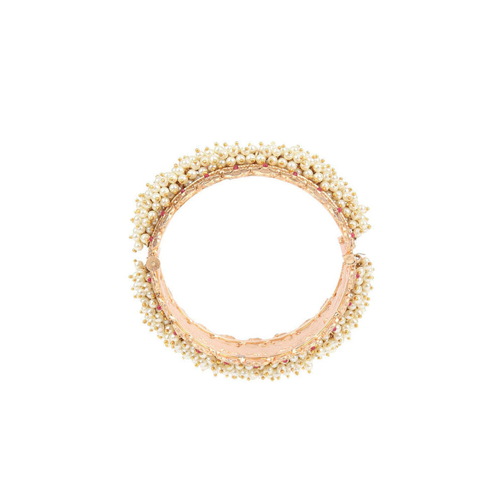 Odette Gold Faux Pearl Embellished Bangles for Women - Set of 2