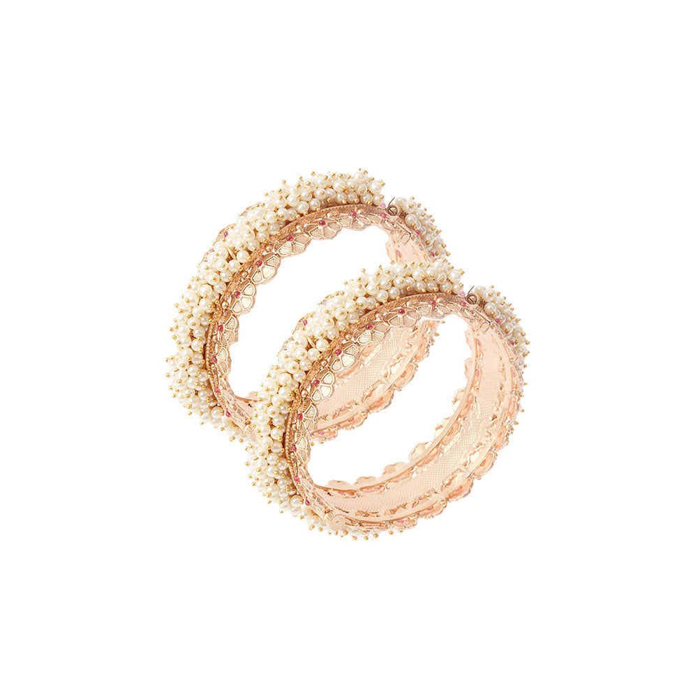 Odette Gold Faux Pearl Embellished Bangles for Women - Set of 2