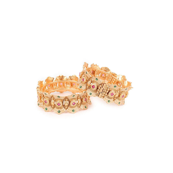 Odette Gold Embellished Bangles for Women - Set of 2