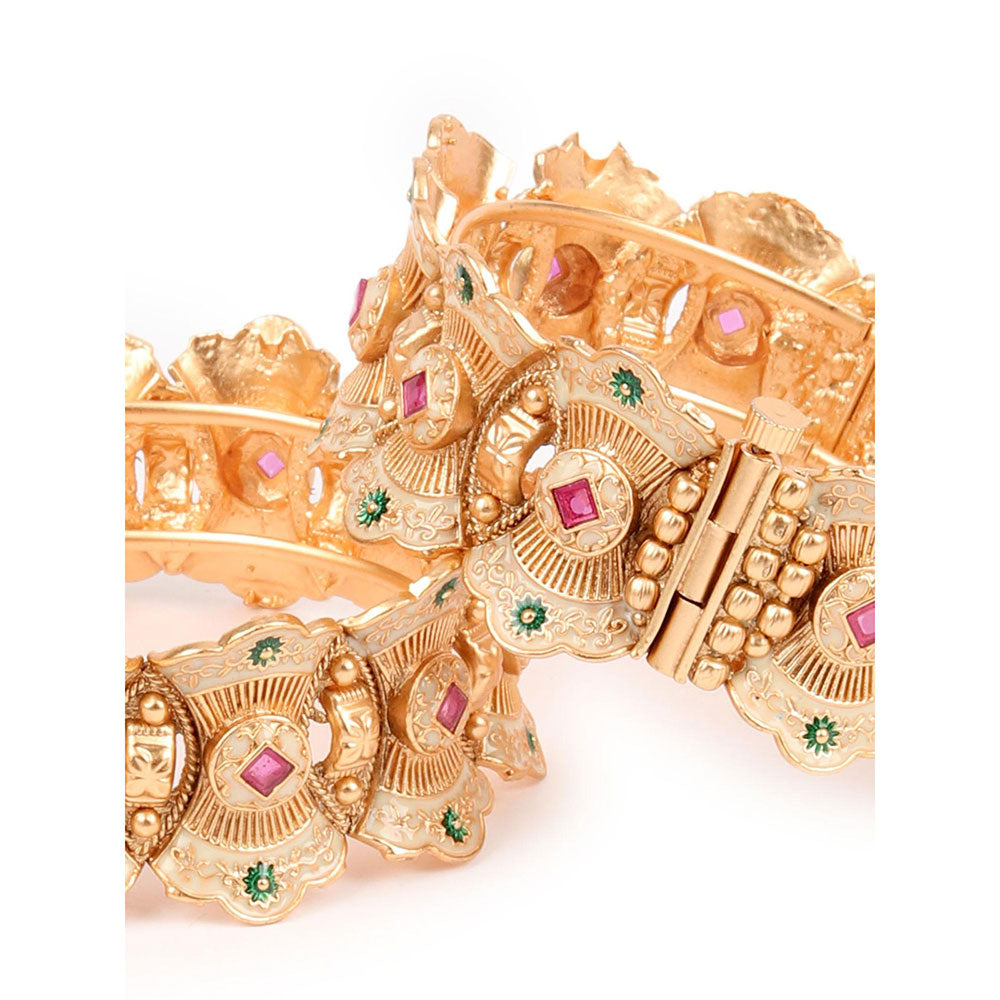 Odette Gold Embellished Bangles for Women - Set of 2