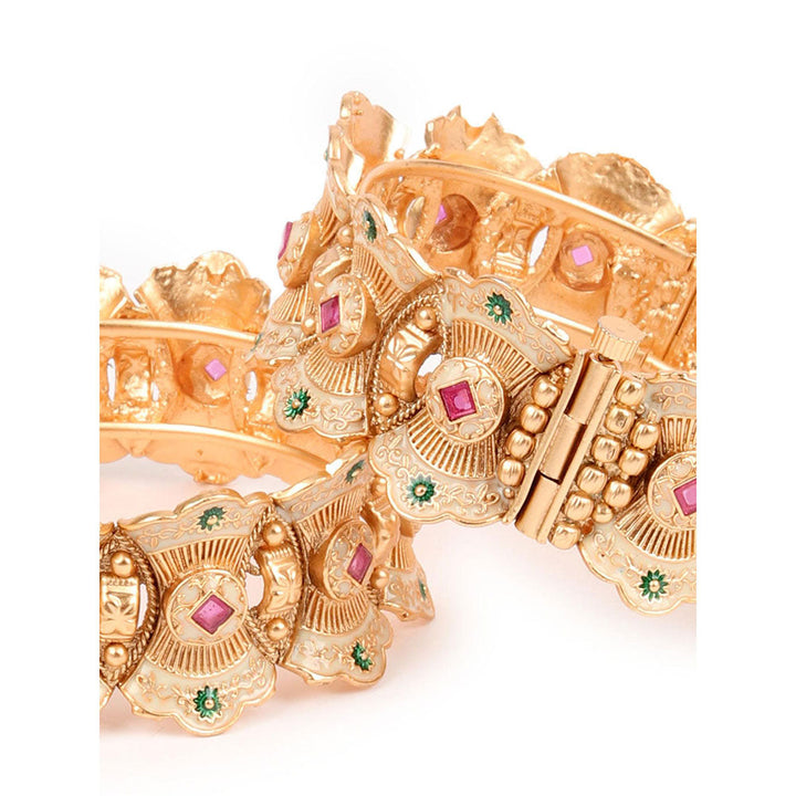 Odette Gold Embellished Bangles for Women - Set of 2