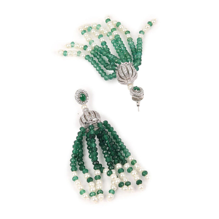 Odette Green Faux Pearl Long Necklace with Pair of Earrings for Women