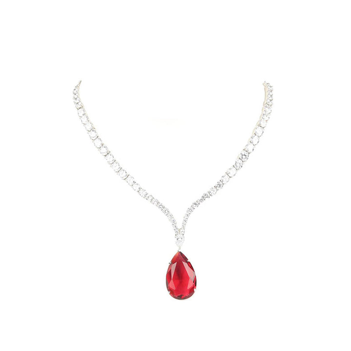 Odette Red Regal Choker Necklace with Pair of Earrings for Women