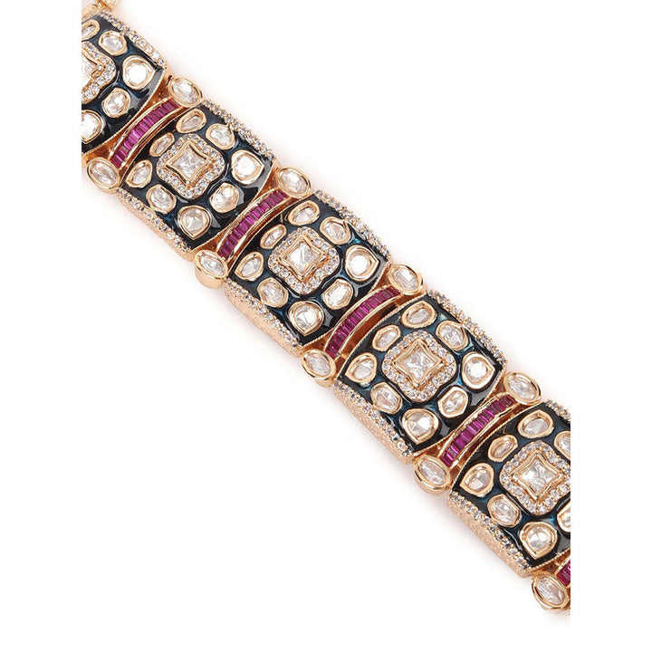 Odette Black Gold Plated Kundan Bracelet for Women