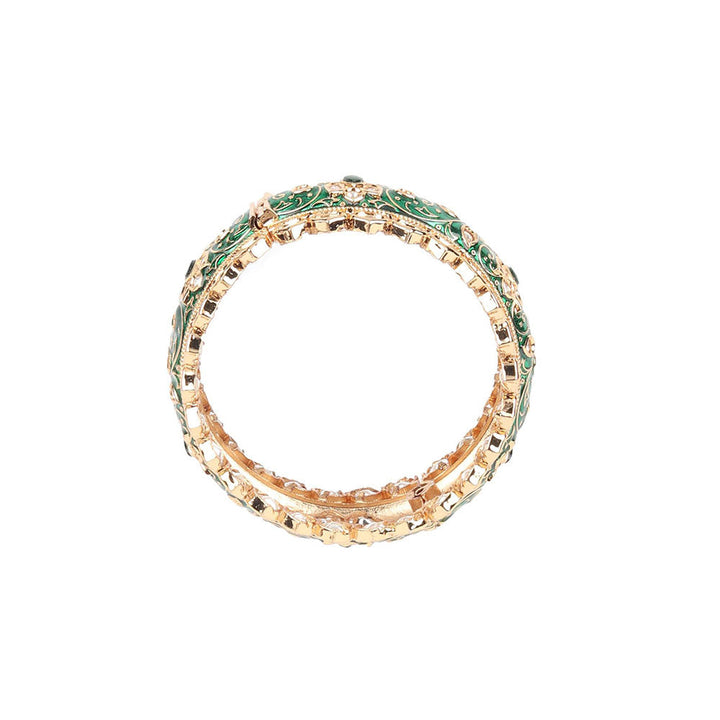 Odette Green Gold Plated Kundan Bangles for Women