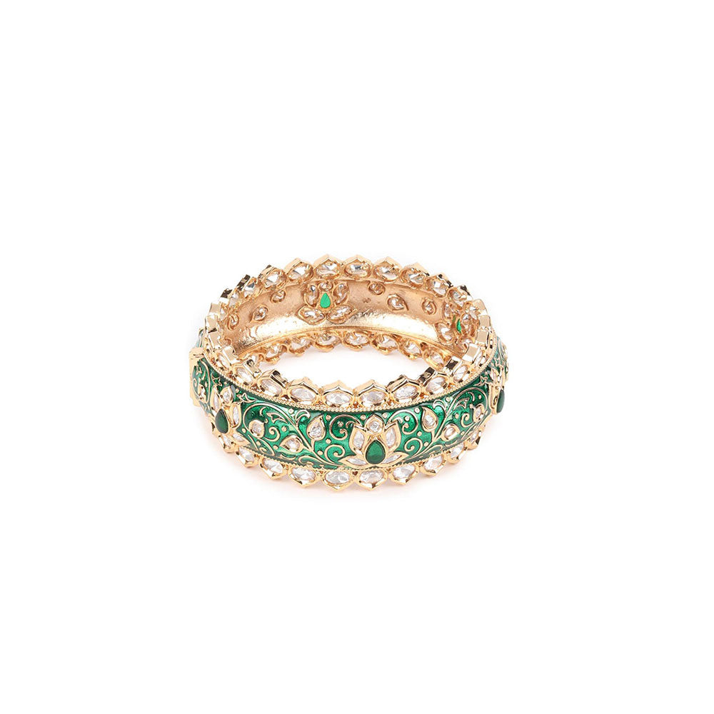 Odette Green Gold Plated Kundan Bangles for Women