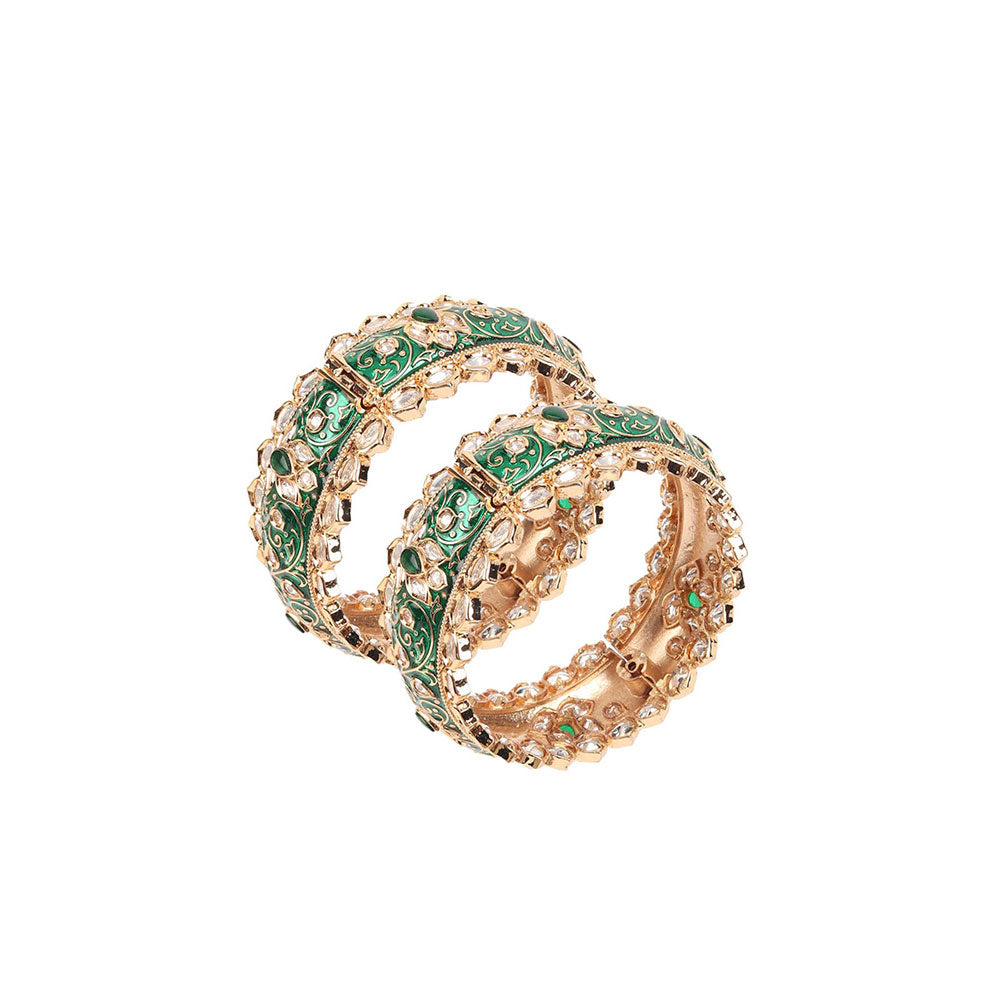 Odette Green Gold Plated Kundan Bangles for Women