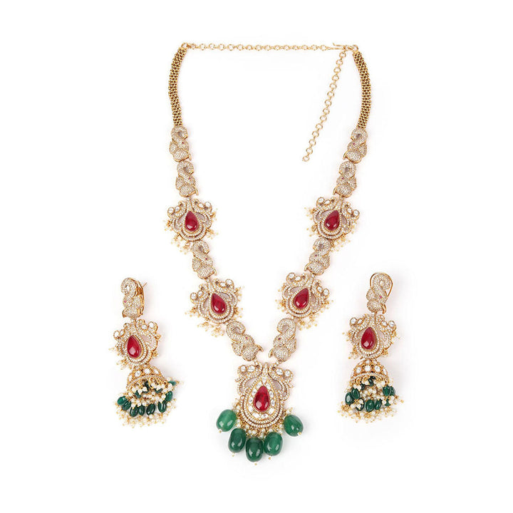 Odette White Mixed Metal Embellished Beads Necklace with Earrings for Women