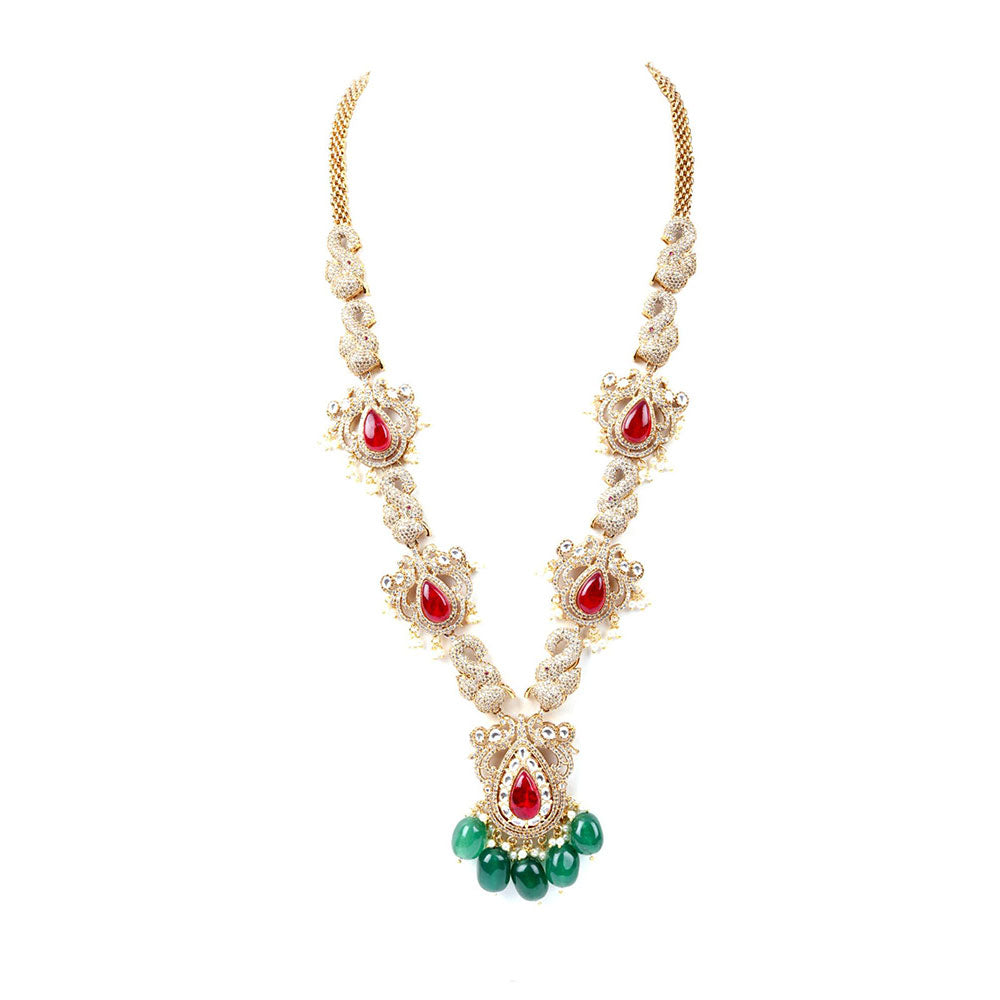 Odette White Mixed Metal Embellished Beads Necklace with Earrings for Women