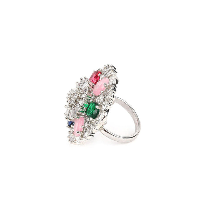 Odette Multi-Color Embellished Silver Plated Ring for Women