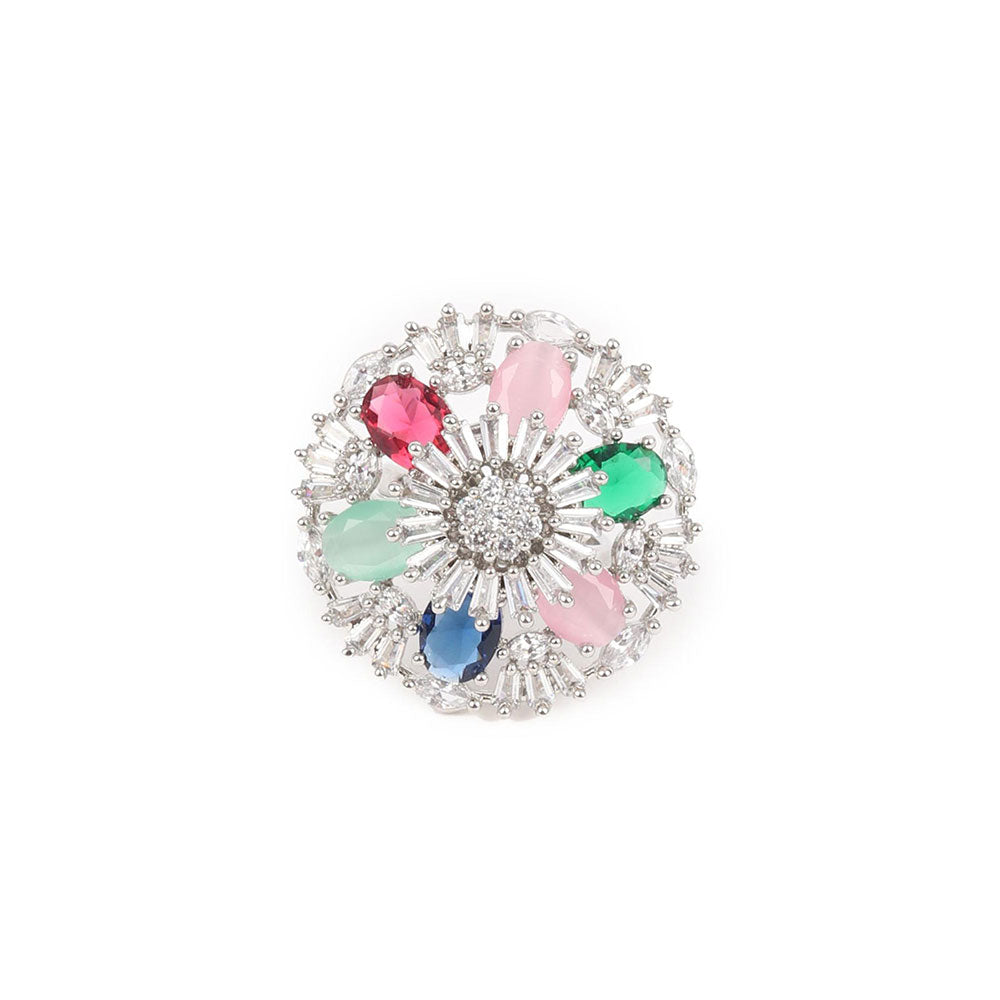 Odette Multi-Color Embellished Silver Plated Ring for Women