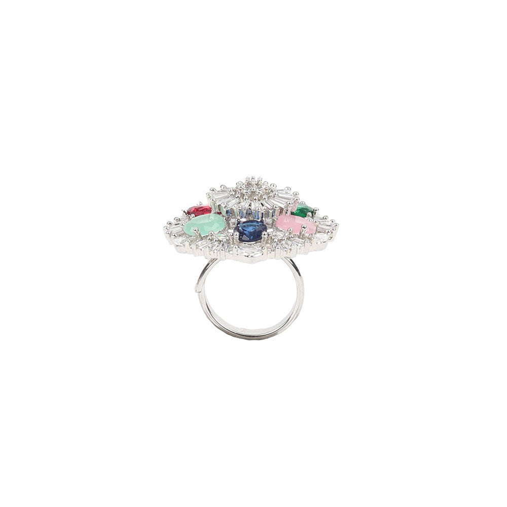 Odette Multi-Color Embellished Silver Plated Ring for Women