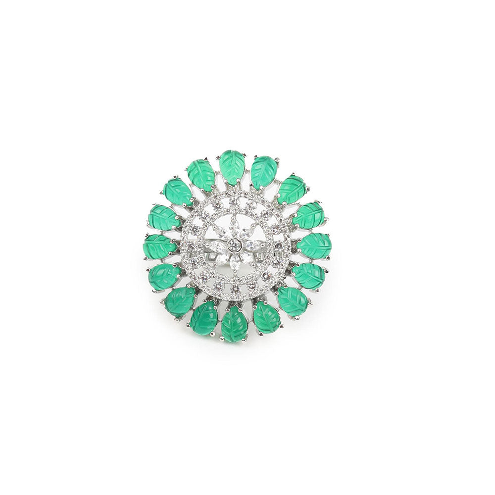 Odette Green Embellished Silver Plated Ring for Women