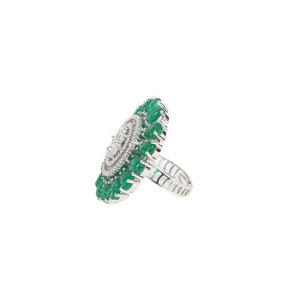 Odette Green Embellished Silver Plated Ring for Women