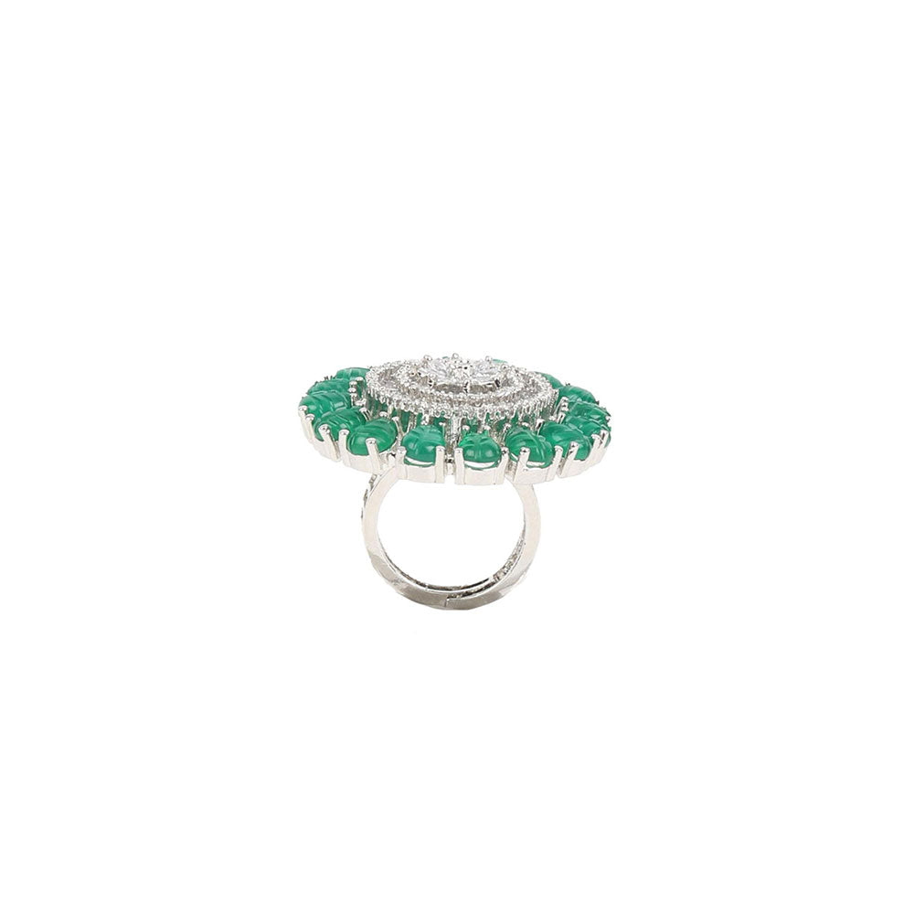 Odette Green Embellished Silver Plated Ring for Women