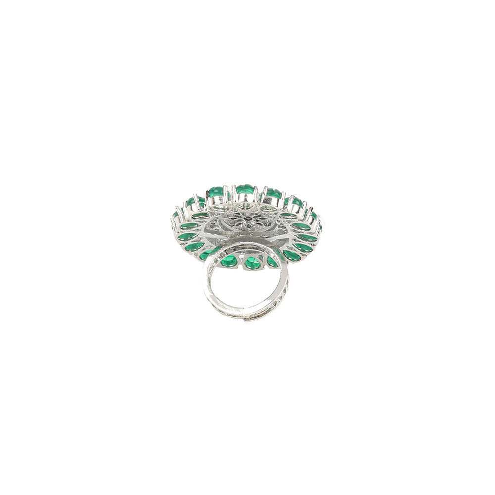 Odette Green Embellished Silver Plated Ring for Women