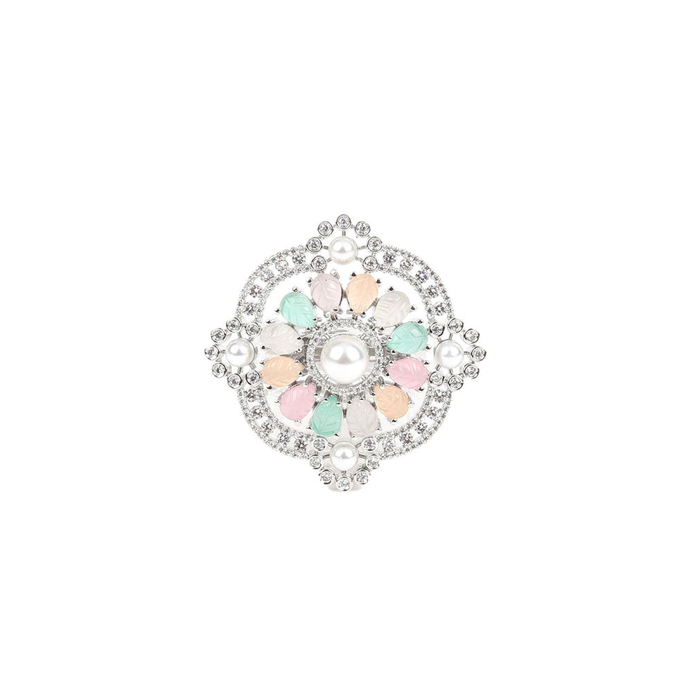 Odette Multi-Color Embellished Silver Plated Ring for Women