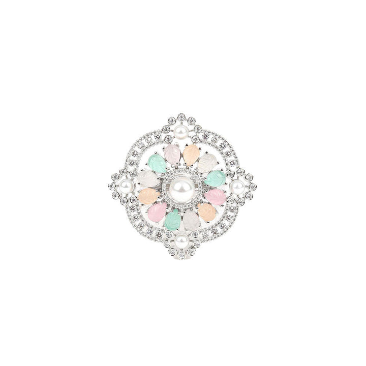 Odette Multi-Color Embellished Silver Plated Ring for Women