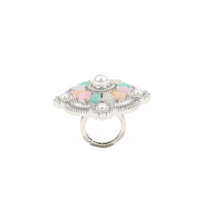 Odette Multi-Color Embellished Silver Plated Ring for Women