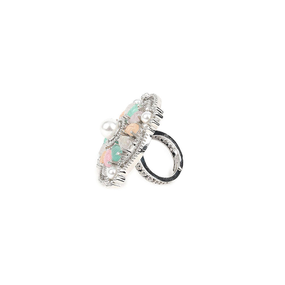 Odette Multi-Color Embellished Silver Plated Ring for Women