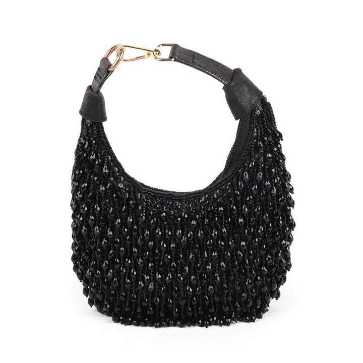 Odette Black Beaded Moon Clutch