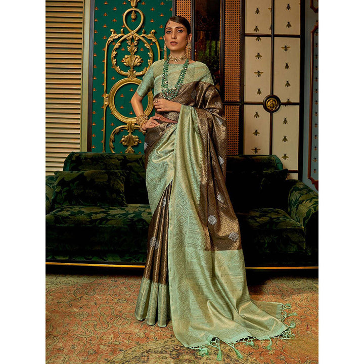 Odette Brown Silk Blend Woven Saree with Unstitched Blouse