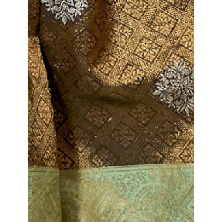 Odette Brown Silk Blend Woven Saree with Unstitched Blouse