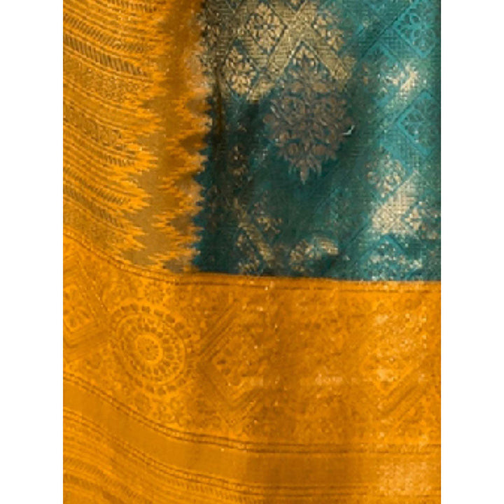 Odette Blue Silk Blend Woven Saree with Unstitched Blouse