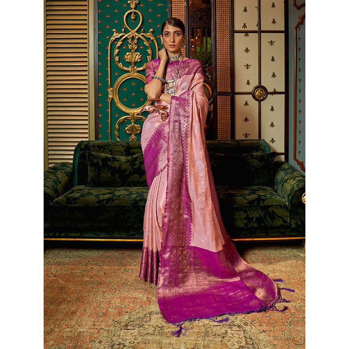 Odette Pink Silk Blend Woven Saree with Unstitched Blouse