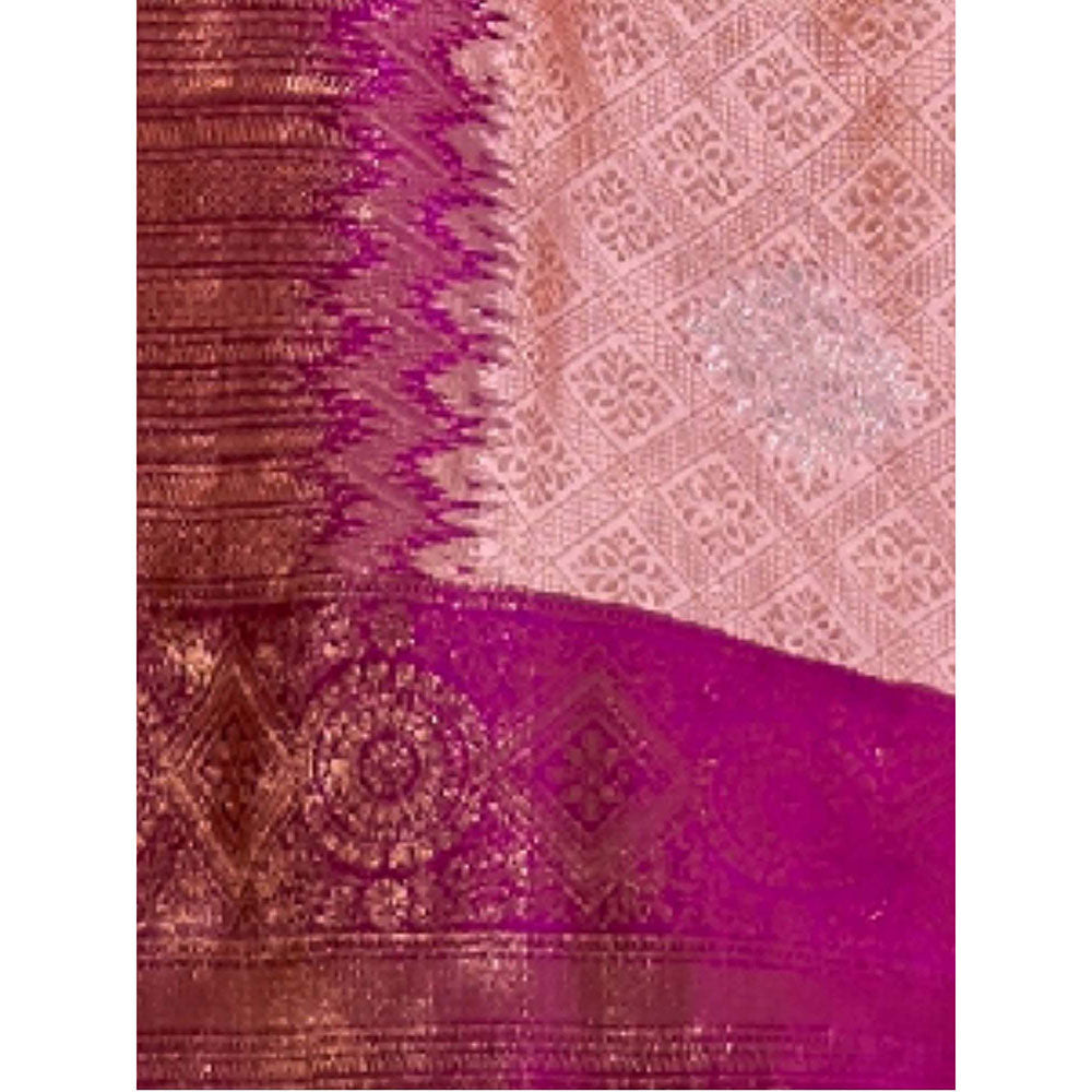 Odette Pink Silk Blend Woven Saree with Unstitched Blouse