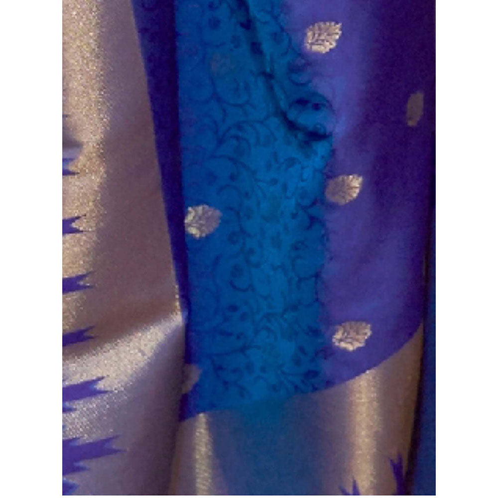 Odette Blue Silk Blend Woven Saree with Unstitched Blouse