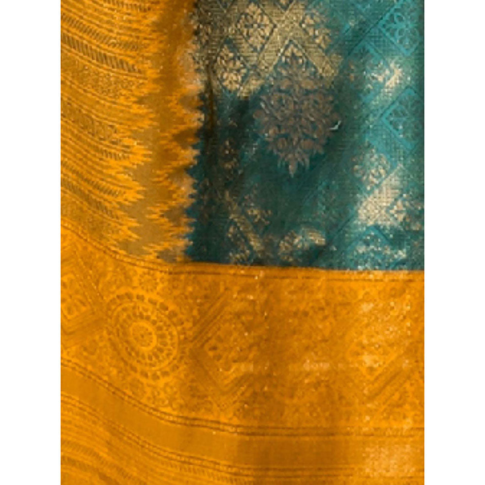 Odette Yellow Silk Blend Woven Saree with Unstitched Blouse