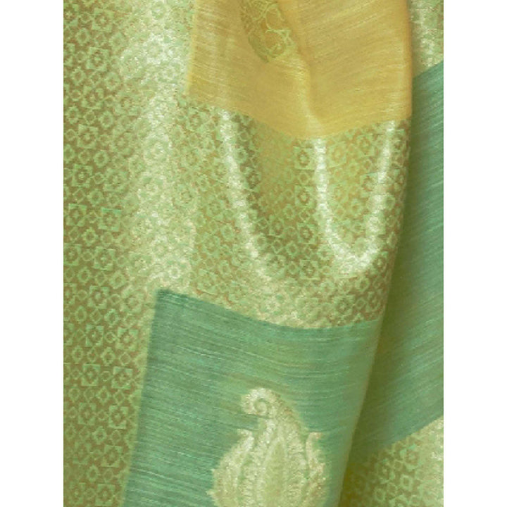 Odette Green Linen Woven Saree with Unstitched Blouse