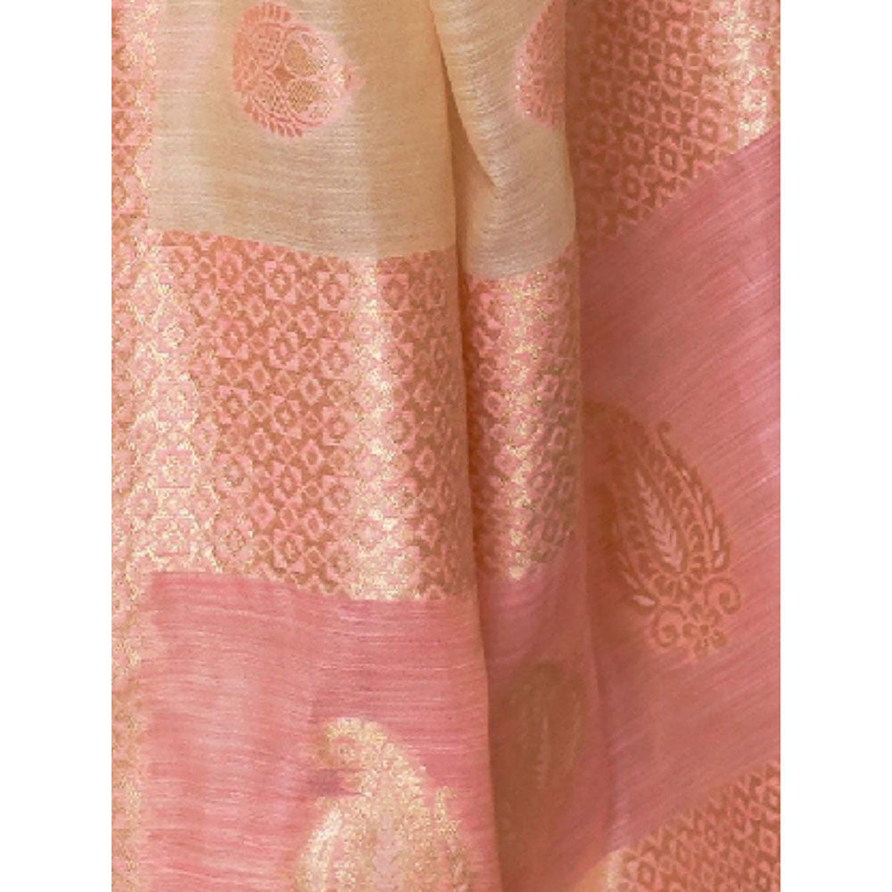 Odette Pink Linen Woven Saree with Unstitched Blouse