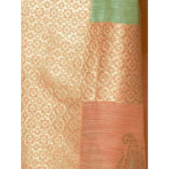 Odette Green Linen Woven Saree with Unstitched Blouse